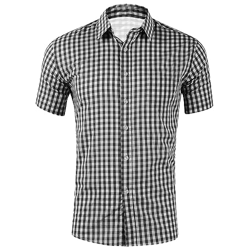 EQWIGKEIT Hemd Herren Kurzarm, Trachtenhemd Herren Kent-Kragen Freizeithemd Button Down Herrenhemden Business Kariertes Hemd Casual Oktoberfest Festival Kurzarm Regular Fit Karohemd von EQWIGKEIT