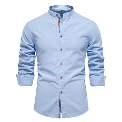 EQWIGKEIT Hemd Herren Langarm Regular Fit Stehkragen Freizeithemden Einfarbig Langarmhemd Bügelleichtes Herrenhemden Anzug Hemd Button Down Trachtenhemd Businesshemd Sommerhemd von EQWIGKEIT