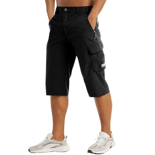 EQWIGKEIT Herren Bermuda Shorts, 3/4 Hose Herren Dreiviertel Cargo Shorts Casual Sommershorts Mit Taschen Bermuda Einfarbig Sommerhose Kurze Sporthose Sommer Baggy Wanderhose Freizeithose von EQWIGKEIT