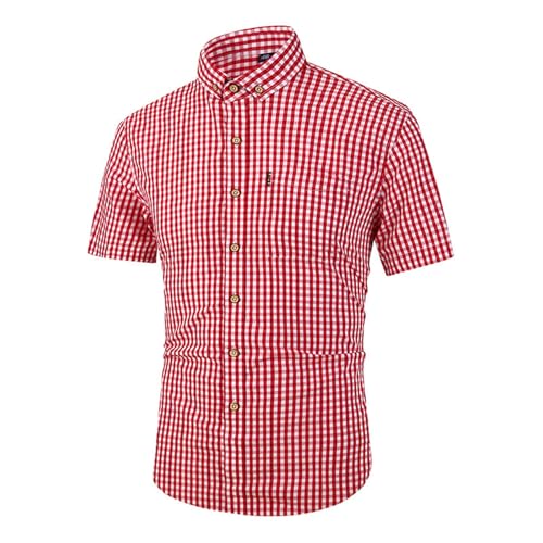 EQWIGKEIT Herren Hemd Kurzarm, Hemd Herren Kurzarm Button Down Kariertes Festival Herrenhemden Business Karohemd Regular Fit Freizeithemd Kent-Kragen Casual Trachtenhemd Oktoberfest von EQWIGKEIT