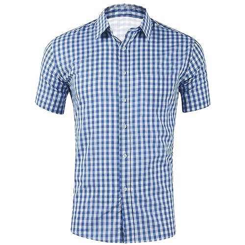 EQWIGKEIT Herren Hemd Kurzarm, Trachtenhemd Herren Kent-Kragen Freizeithemd Button Down Herrenhemden Business Kariertes Hemd Casual Oktoberfest Festival Kurzarm Regular Fit Karohemd von EQWIGKEIT