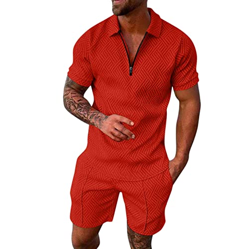 EQWIGKEIT Herren Trainingsanzug Set Lässig Sportanzug Casual T Shirts Und Kurze Hose Jogginganzug Herren Set Baggy Freizeitanzug 2 Teiliges Bedruckter Polo Hemd Set Casual Sommer Anzug Herren von EQWIGKEIT