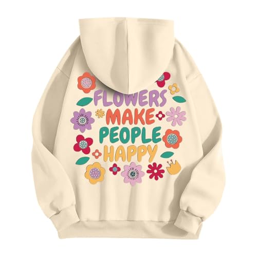 EQWIGKEIT Hoodie Damen Oversize mit Tasche Kapuzenpulli Kapuze Rundhals Kapuzenpullover Oberteil Basic Freizeit Kapuzenjacke Pullover Casual Briefe Drucken Sweatshirt Baggy Sweatjacke Pulli von EQWIGKEIT