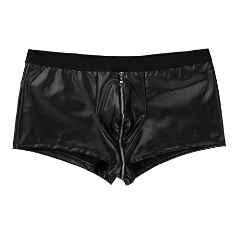 EQWIGKEIT Leder Boxershorts Herren Latex Boxer Sexy Retroshorts Latex Hose Für Männer Slip Niedrige Reizvolle Lederhose Herren Unterwäsche Briefs Trunks Wetlook Baumwolle Ledershorts Unterhosen von EQWIGKEIT
