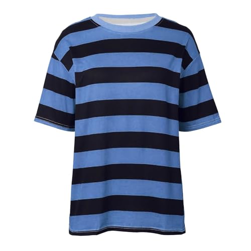 EQWIGKEIT Ringelshirt Damen, Tshirt Damen Baumwolle, Ringelshirt Damen Schwarz Weiß Karneval Oberteil Ringelshirt Gestreiftes Rundhals Oversized Tshirt Bluse Tops Basic Kurzarm Sweatshirt von EQWIGKEIT