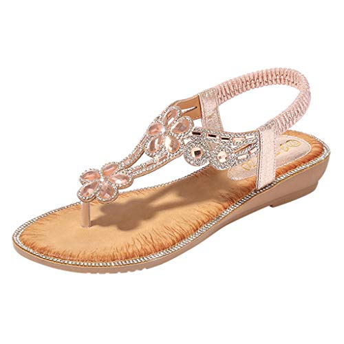 EQWIGKEIT Sandalen Damen Sommer Offene Zehe Flip Flops Weiche Sohl Sandaletten Sommer Flach Sandals Bequeme Leichte Strandsandalen Damen Weichen Sohlen Sommerschuhe Strass Bohemia Zehentrenner von EQWIGKEIT