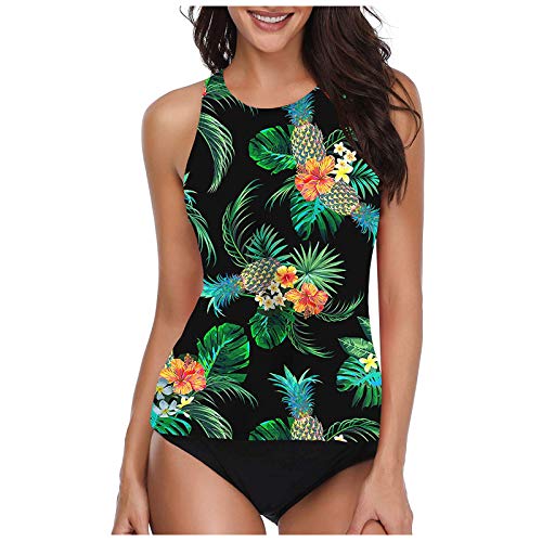 EQWIGKEIT Tankini Oberteil, Tankinis Für Damen Tankini Oberteil Einzeln Mit Badeshorts Bauchweg Push Up Bademode Drucken Zweiteiler Swimsuit Große Größen Mode Schwimmanzug Strandmode von EQWIGKEIT
