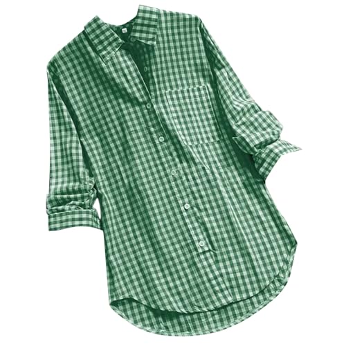 EQWIGKEIT Trachtenbluse Damen grün kariert, Trachtenbluse Damen Kariert Bluse Große Größen Hemdbluse Rot/Weiss Karohemd Langarm Elegante Trachten Oberteile Casual V-Ausschnitt Oktoberfest Outfit von EQWIGKEIT