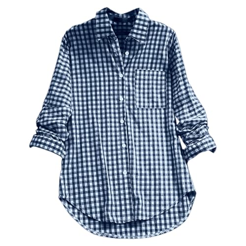 EQWIGKEIT Trachtenbluse Damen kariert blau, Trachtenbluse Damen Kariert Bluse Große Größen Hemdbluse Rot/Weiss Karohemd Langarm Elegante Trachten Oberteile Casual V-Ausschnitt Oktoberfest Outfit von EQWIGKEIT