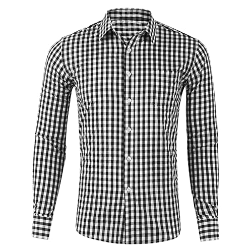 EQWIGKEIT Trachtenhemd Herren Kent-Kragen Karohemd Kariertes Revershemd Langarm Freizeithemd Casual Oktoberfest Herren Outfit Rot Blau Trachtenshirt Hemd Herrenhemden Regular Fit Festival Outfit von EQWIGKEIT