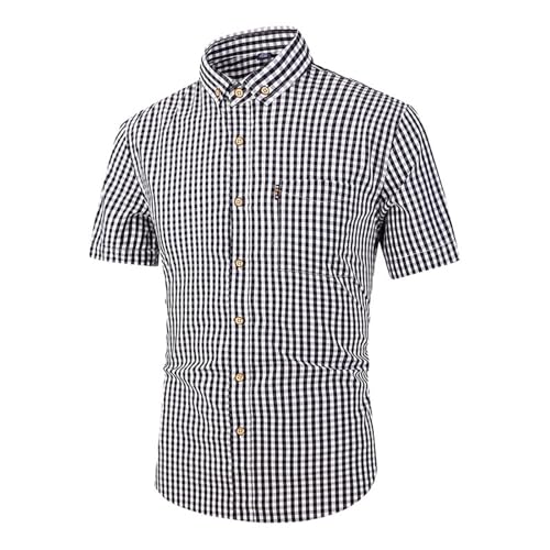 EQWIGKEIT Trachtenhemd Herren Kurzarm, Hemd Herren Kurzarm Button Down Kariertes Festival Herrenhemden Business Karohemd Regular Fit Freizeithemd Kent-Kragen Casual Trachtenhemd Oktoberfest von EQWIGKEIT