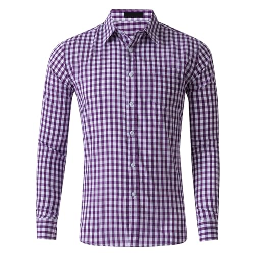 EQWIGKEIT Trachtenhemd Herren Langarm Rot Blau Hemd Kent-Kragen Karohemd Herrenhemden Regular Fit Langarmhemd Casual Oktoberfest Herren Outfit Kariertes Revershemd Freizeithemd Festival Outfit von EQWIGKEIT