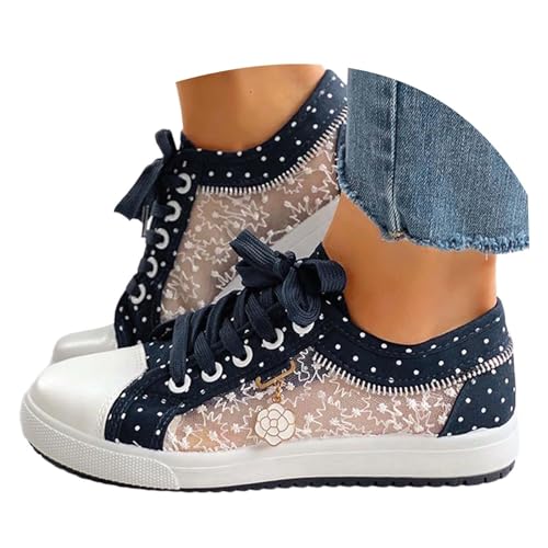 EQWIGKEIT Trachtenschuhe Damen Flach Dirndl Schuhe Spitzen Mesh Atmungsaktive Trachten Sneaker Oktoberfest Elegante Hochzeitsschuhe Bestickte Bequeme Leichte Brautschuhe Lace Sportschuhe von EQWIGKEIT