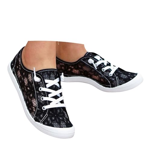 EQWIGKEIT Trachtenschuhe Damen Flach Dirndl Schuhe Spitzen Mesh Atmungsaktive Trachten Sneaker Oktoberfest Elegante Hochzeitsschuhe Bestickte Bequeme Leichte Brautschuhe Lace Sportschuhe von EQWIGKEIT
