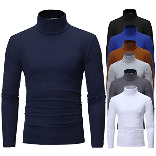 EQWIGKEIT Turtleneck Herren, Rollkragenpullover Herren Dünn Bequeme Langarmshirts Slim Fit Sweatshirt Baumwolle Elastisch Rollkragenshirt Langarm Unterziehshirt Basic Einfarbig Rollkragen Pullover von EQWIGKEIT