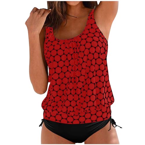 EQWIGKEIT Tankini Damen Bauchweg Push Up Bademode Drucken Zweiteiler Schwimmanzug Große Größen Oberteil Mit Badeshorts Hoher Taille Strandmode von EQWIGKEIT