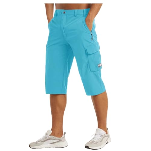 EQWIGKEIT leinen Hose männer, 3/4 Hose Herren Dreiviertel Cargo Shorts Casual Sommershorts Mit Taschen Bermuda Einfarbig Sommerhose Kurze Sporthose Sommer Baggy Wanderhose Freizeithose von EQWIGKEIT