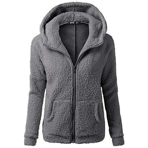 EQWIGKEIT winterpullover damen, Teddyfleece Jacke Damen Winter Warm Übergangsjacke Einfarbig Fleecejacke Casual Langarm Plüschjack Outdoor Teddy Mit Kapuze Winterjacke Kapuzenjacke von EQWIGKEIT