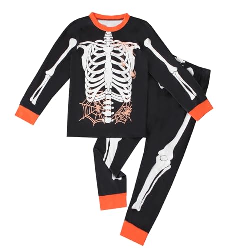 Halloween kostüm Kinder, Halloween Pyjama Kinder Unisex Lang Hose Und Top 2 Teilige Zweiteilig Schlafanzug Langarm Loungewear Winter Jungen Mädchen Hausanzug Weich Baumwolle Nachtwäsche von EQWIGKEIT
