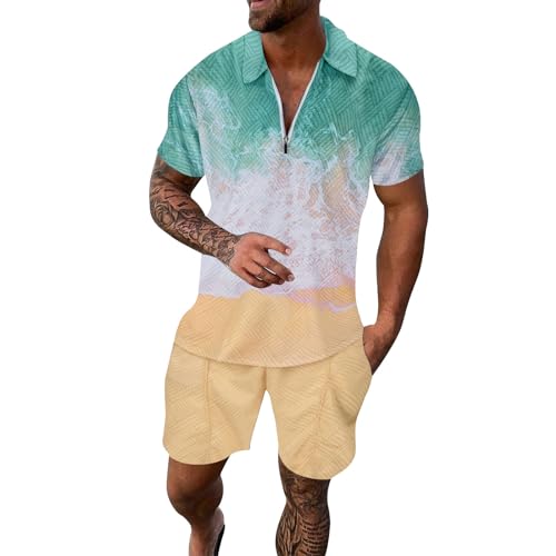 Herren Trainingsanzug Set Lässig Sommer Anzug Herren Casual T Shirts Und Kurze Hose Freizeitanzug Baggy Jogginganzug Herren Set 2 Teiliges Bedruckter Outfit Set Casual Sportanzug von EQWIGKEIT