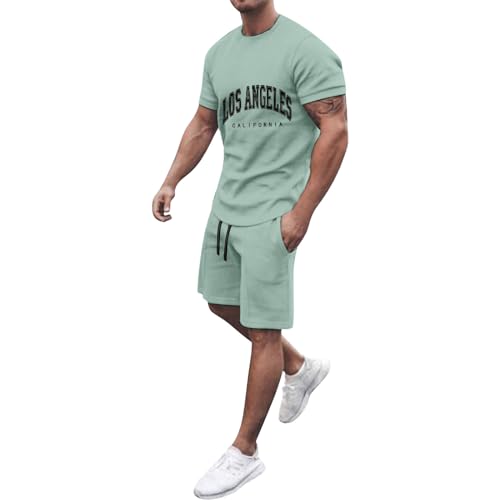 Herren Trainingsanzug Set Mit Los Angeles Grafik Drucken Freizeitanzüge Rundhals T-Shirt + Kurze Hose Schlafanzug Herren Kurz Hawaii Kurzarm Jogginganzug Sportanzug 2 Teiliges Outfit Herren Trainingsanzug Set Mit Los Angeles Grafik Drucken Freizeitanzüge Rundhals T-Shirt + Kurze Hose Schlafanzug Herren Kurz Hawaii Kurzarm Jogginganzug Sportanzug 2 Teiliges Outfit von EQWIGKEIT
