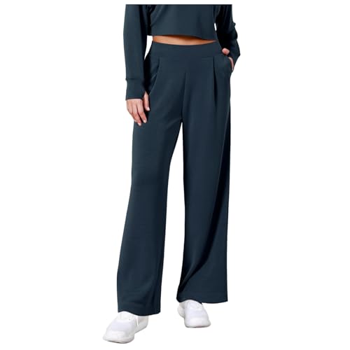 Jogginghose Damen Schwarz Baggy Sommerhosen Damen Leicht Und Luftig Summer Freizeithose Elastisch Hohe Taille Weite Hose Bequeme Stoffhose Stretch Sommer Hosen Palazzo Hose Büro Elegant Anzughose von EQWIGKEIT