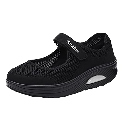 Orthopädische Schuhe Damen Air Cushion Slip On Walking Orthopedic Walking Shoes Freizeit Mesh Atmungsaktiv Freizeitschuhe Hausschuhe mit Fussbett Frauen Sneaker Turnschuhe Sportschuhe (Y1-Black, 40) von EQWIGKEIT