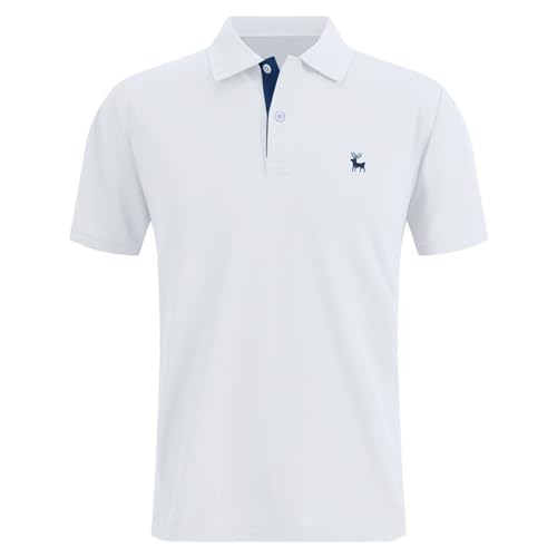 Poloshirt Herren Weiss, Trachten Poloshirt Herren Kurzarm - Trachtenshirt Golf T Shirt Sommer Polohemd Atmungsaktiv Leichtes Oktoberfest T-Shirt Regular Fit Freizeit Jagdshirt von EQWIGKEIT