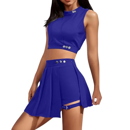 Rock mit Hose drunter, Festival Outfit Damen Zweiteiler Sommer Rock Und Top Gothic Hosenrock Kurze Crop Tank Tops Culottes Hosen Casual Minirock Asymmetrisch Röcke Mit Schnalle von EQWIGKEIT