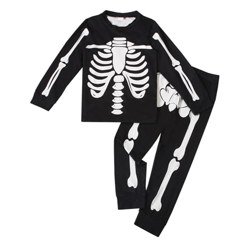 Schlafanzug mädchen, Halloween Pyjama Kinder Unisex Lang Hose Und Top 2 Teilige Zweiteilig Schlafanzug Langarm Loungewear Winter Jungen Mädchen Hausanzug Weich Baumwolle Nachtwäsche von EQWIGKEIT