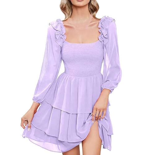 Sommerkleider Damen leicht und luftig, Kleid Damen Elegant Einfarbig Chiffonkleid Rückenfreies Kleid Mit Quadratischem Ausschnitt Sommerkleid Langarm A-Linien Prinzessin Kleid Knielang Abendkleider Sommerkleider Damen leicht und luftig, Kleid Damen Elegant Einfarbig Chiffonkleid Rückenfreies Kleid Mit Quadratischem Ausschnitt Sommerkleid Langarm A-Linien Prinzessin Kleid Knielang Abendkleider von EQWIGKEIT