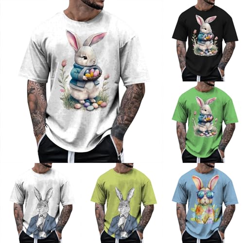 Tshirt Herren Lustig Ostern, Lustig Hase Baggy Shirt Osterhasen Gedrucktes Tops Rundhals Alltag Tunika Locker Osterkostüm Osterhase Casual Sommer Laufshirt von EQWIGKEIT