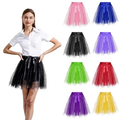 tutu mädchen orange, Pailletten Tüllrock Damen Festlich Glitzer Rock Retro Tutu Damen Ballett Tanzrock Kurz Tütü Rockabilly Petticoat 80er Tüll Unterrock Tanzkleid A-Linie Karneval Kostüm von EQWIGKEIT