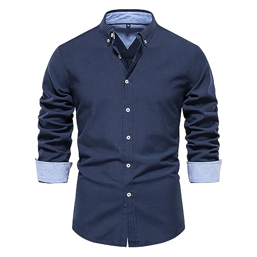 herrenhemden langarm bügelfrei, herren hemden langarm, Business Hemd Herren Casual Herrenhemden Bügelfrei Businesshemd Regular Fit Langarmhemd Stehkragen Trachtenhemd Langarm Einfarbig Freizeithemd von EQWIGKEIT