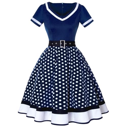 rockebillykleider Damen, Rockabilly Kleider Damen Knielang Kurzarm Petticoat Kleid Vintage Cocktailkleid Ärmellos Partykleid Polka Dot Swing Abendkleid 50Er Jahre Outfit von EQWIGKEIT