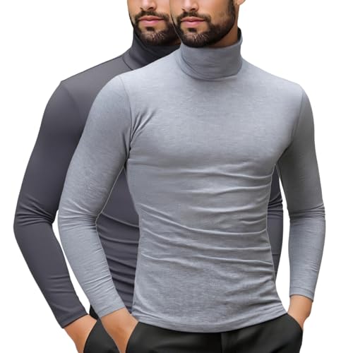 t Shirt Herren, 2 Pack Rollkragenpullover Herren Baumwolle Slim Fit Langarmshirts Einfarbig Basic Tshirt Dünn Bequeme Rollkragenshirt Langarm Unterziehshirt Elastisch Casual Tops Sweatshirt von EQWIGKEIT