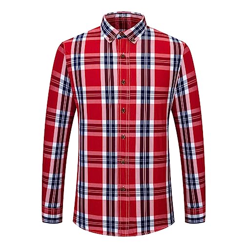 trachtenhemd herren rot, Oktoberfest Hemd Herren Bügelfrei Trachtenhemd Casual Karohemd Regular Fit Kariertes Langarm Trachtenshirt Button Down Festival Outfit Business Kent-Kragen Herrenhemden von EQWIGKEIT
