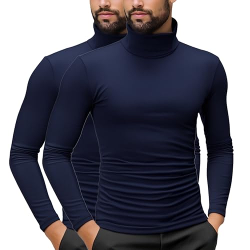 weiße tshirts herren, 2 Pack Rollkragenpullover Herren Baumwolle Slim Fit Langarmshirts Einfarbig Basic Tshirt Dünn Bequeme Rollkragenshirt Langarm Unterziehshirt Elastisch Casual Tops Sweatshirt von EQWIGKEIT
