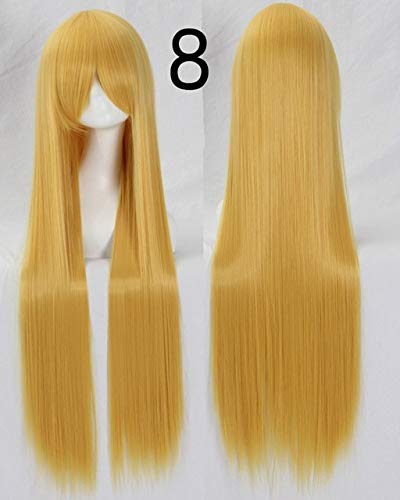 100CM 39 '' lange gerade Perücken Hitzebeständiges synthetisches Haar Frauen Universal Anime Cosplay Perücke Kostümzubehör Party Perücken + Mütze 8 von EQWR