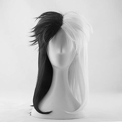 101 Dalmatianscruella De Vil Half White Half Black Heat Resistant Hair Cosplay Costume Wig + Free Wig Cap AZ-943 von EQWR