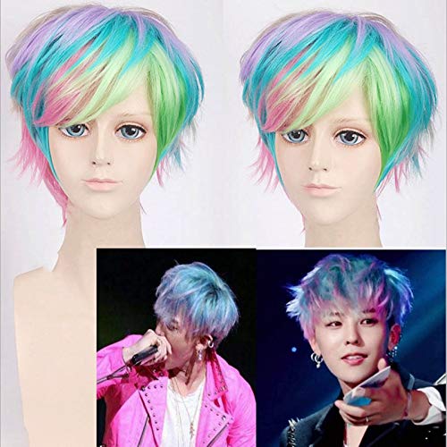 12"mehrfarbige kurze flauschige geschichtete synthetische Haare Cosplay Perücken Hitzebeständigkeit Bigbang G-Dragon Kwon Ji Yong PL-653 von EQWR