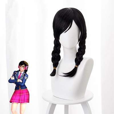 2019 OW DVA D.Va Akademie zum dritten Jahrestag der Haut Cosplay Perücken mit 2 Pigtail Black Heorine Party Haar Requisiten Halloween + Perücke Cap Final Fantasy FF15 schwarz von EQWR