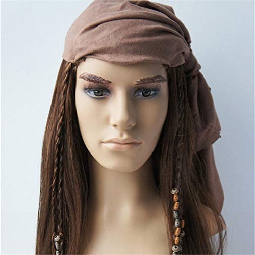 2Typ Fluch der Karibik Piratenkapitän Perücke Exakte Perücke Bandana Dreadlock DLX Jack Sparrow Perückenhut Halloween Cosplay Kostüm Herren Typ von EQWR