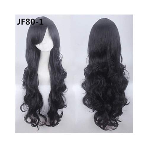 80CM 31''Long Wavy Perücken Hitzebeständiges synthetisches Haar Frauen Universal Anime Cosplay Perücke Kostüm Zubehör Party Perücken + Mütze JF80-1 von EQWR