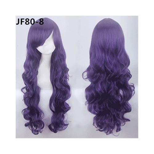 80CM 31''Long Wavy Perücken Hitzebeständiges synthetisches Haar Frauen Universal Anime Cosplay Perücke Kostüm Zubehör Party Perücken + Mütze JF80-8 von EQWR