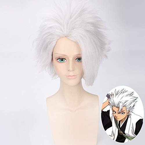 Anime BLEACH Hitsugaya Toushirou Silber Weiß Kurz Perücke Cosplay Kostüm Männer Frauen Hitzebeständig Synthetisches Haar Party Perücken PL-157 von EQWR