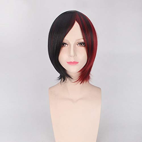 Anime BOBO schwarz rot Perücke Cosplay gerade Perücken Männer Frauen Weihnachten Karneval Party Club Haare 30cm süß Mädchen Jungen Synthetische Perücke Einheitsperücke Nr.103 von EQWR