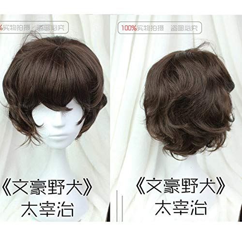 Anime Bungo Streunende Hunde Dazai Osamu Perücke Hitzebeständige kurze e lockige synthetische Haare Cosplay Kostüm Perücken + Perücke Kappe CHINA als das Bild von EQWR