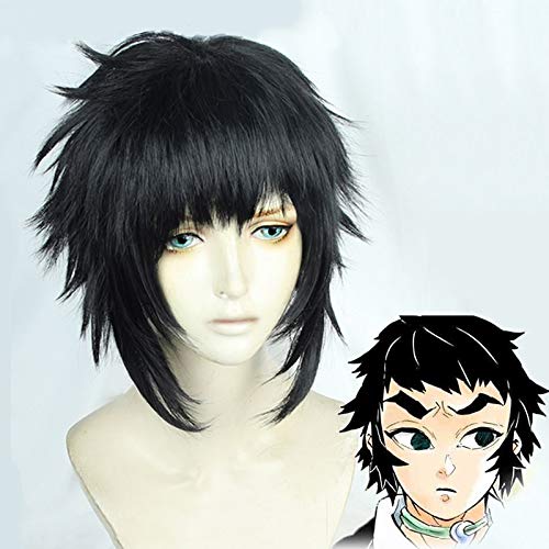 Anime Comic Demon Slayer Kimetsu keine Yaiba Cosplay Perücken Kaigaku Cosplay Perücke Hitzebeständige synthetische Perücke Schwarze kurze Haare Perücken von EQWR