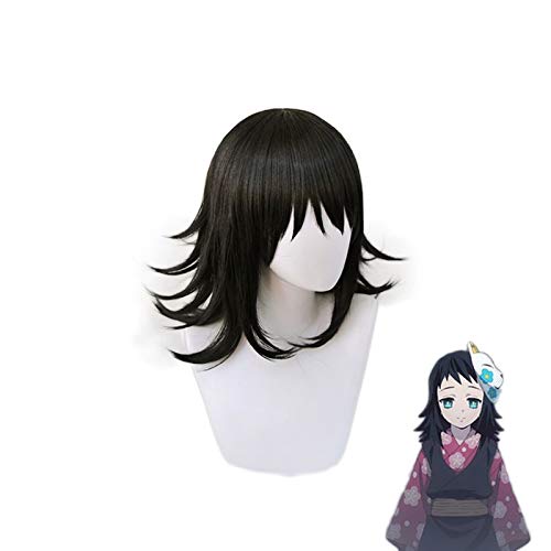 Anime Dämonentöter Kimetsu no Yaiba Makomo Schwarze Perücke Cosplay Kostüm Frauen Hitzebeständige synthetische Haare Rollenspiel Perücken von EQWR